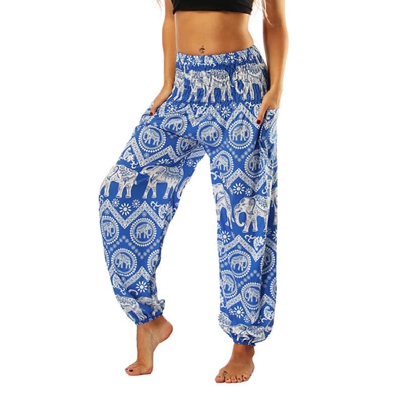 

Women Yoga Pant Fitness Trouser Pocket workout Sport Bottom Summer Breathable Ethnic Style Bloomers Dance Loose Beach Harem Pant