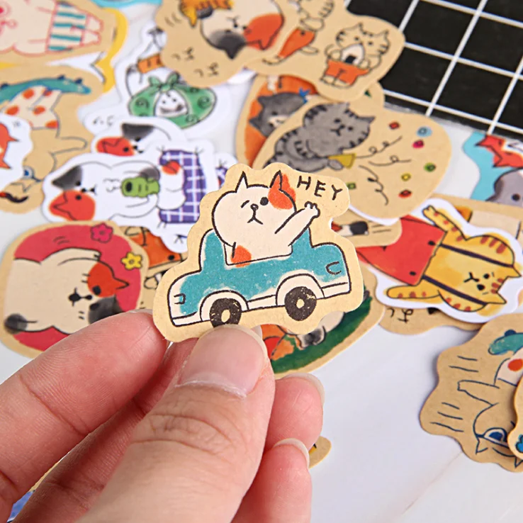 30 Pcs -pack Cute Cat Stickers Decorative Stationery Stickers Scrapbooking DIY Diary Album Stick Lab