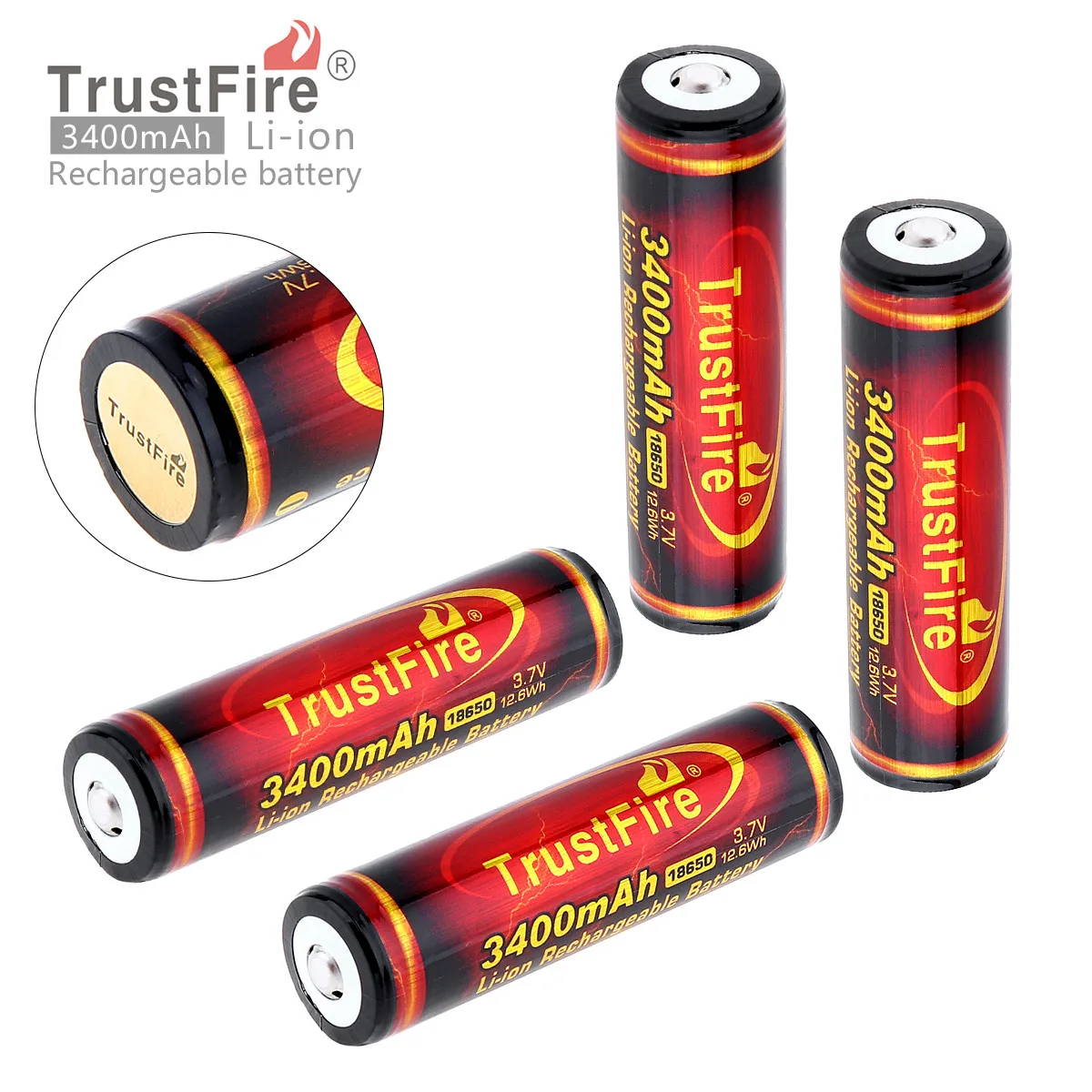 4pcs TrustFire 3 7V 18650 Battery High Capacity 3400mAh Li ion Rechargeable Battery with Protected PCB