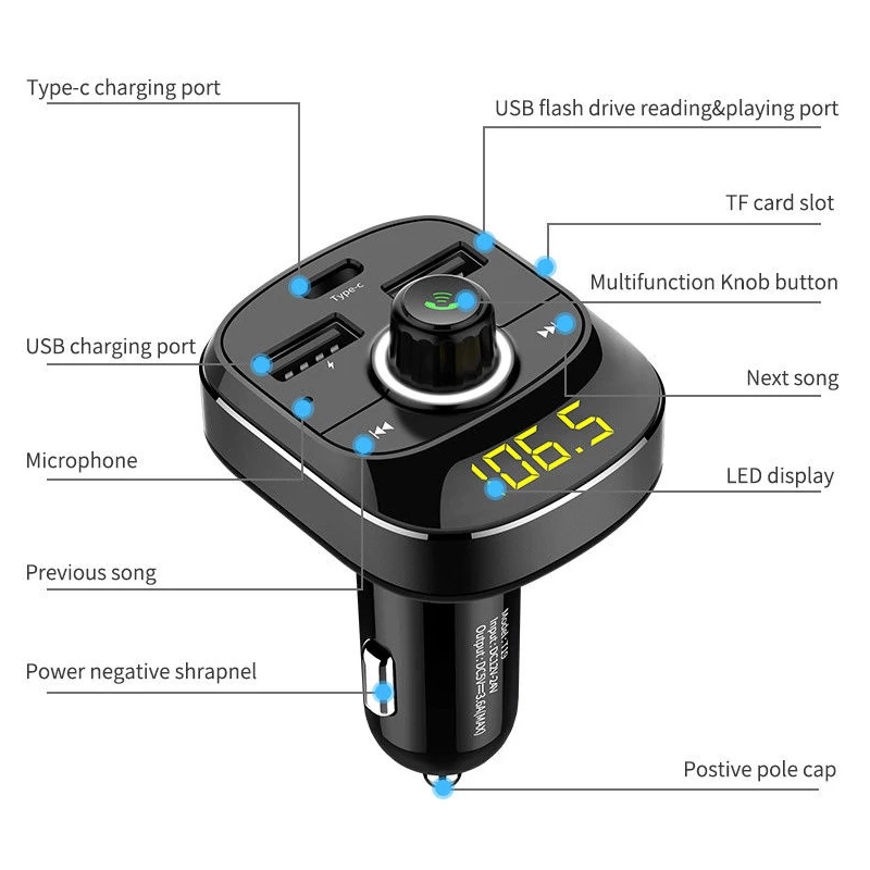 Беспроводной Bluetooth автомобильный набор, свободные руки, Автомобильный MP3-плеер автомобиля Зарядное устройство ЧМ-передатчик Альбумин человека сывороточный радио-адаптер быстрой зарядки интеллектуальный цифровой дисплей