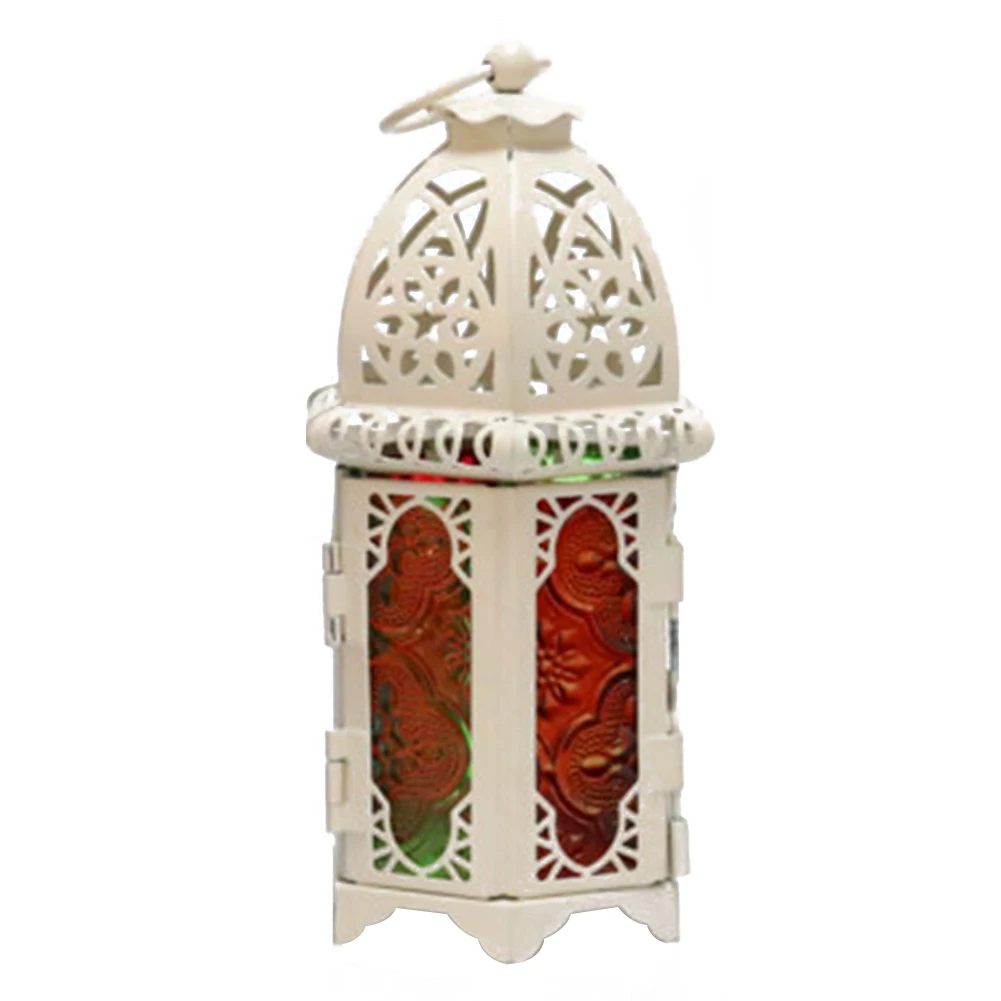 Домашний простой в установке простой в использовании Марокканский Стиль Железный стеклянный винтажный фонарь лампа легкий компактный декоративный подсвечник - Цвет: White Multicolored