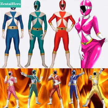 

Free Shipping DHL Wholesale Adult Kyuukyuu Sentai Gogo V Superhero Costume Lycra Spandex Halloween Zentai Bodysuit 5 Colors C183