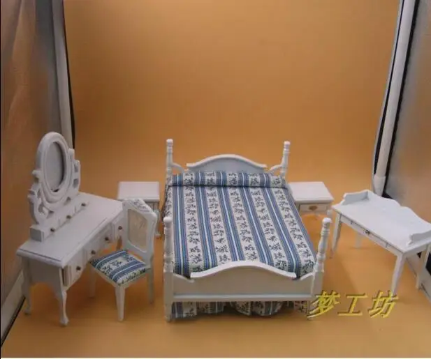 A01-X222 الأطفال طفل هدية لعبة 1:12 دمية مصغرة الأثاث مصغرة rement نوم مجموعة مع خلع الملابس مرآة 6 قطعة/المجموعة