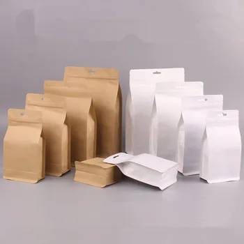 

300pcs/lot Big Stand-up Kraft Paper Food Packaging Bag Aluminized Pouch for Food Nuts Cookie Candy Baking Tea