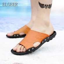 ELGEER/мужские сандалии; Новинка года; летняя кожаная пляжная обувь; повседневные мужские вьетнамки; мужские Нескользящие сандалии; 38-46