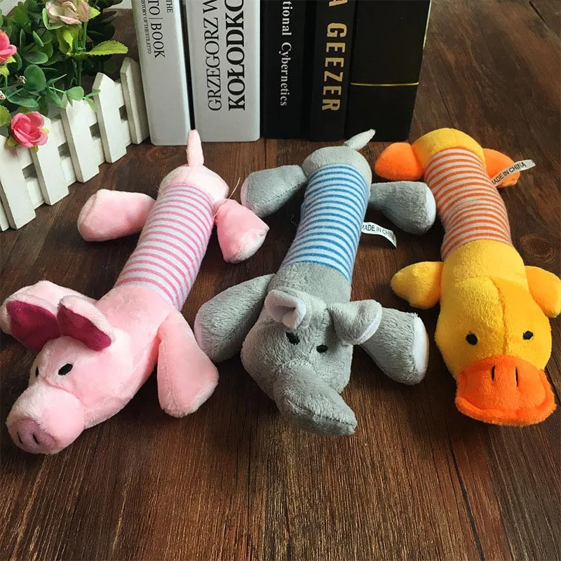 

Dog Training Toys New Lovely Stripe Lying Pig Duck Elephant Squeaky Plush Toy Sound Dolls Playing Chew Bite Pet Puppy