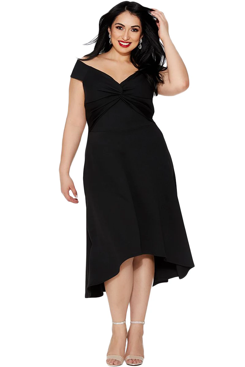 Black-Plus-Size-Dip-Hem-Knot-Front-Evening-Dress-LC610340-2-3