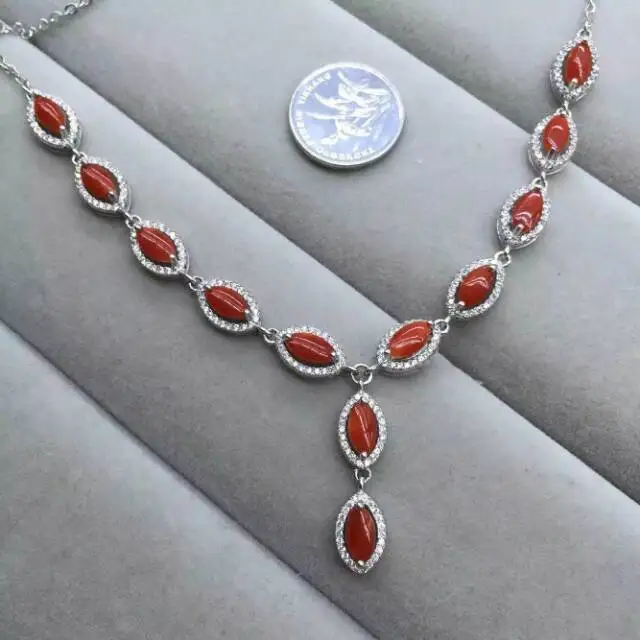 

Natural red precious coral Necklace natural gemstone Pendant Necklace S925 silver trendy Elegant round women party fine Jewelry