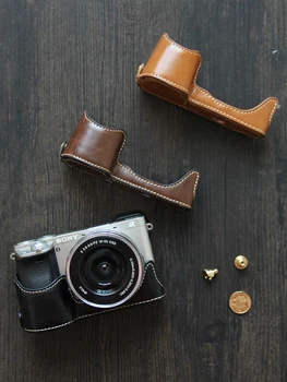 

leather Half Body Camera Video Bag for Sony A7M2 A7R2 A6400 A6500 A6300 A6000 a7R3 A5100 A5000 A9 A7R RX1 Set Cover Open Battery