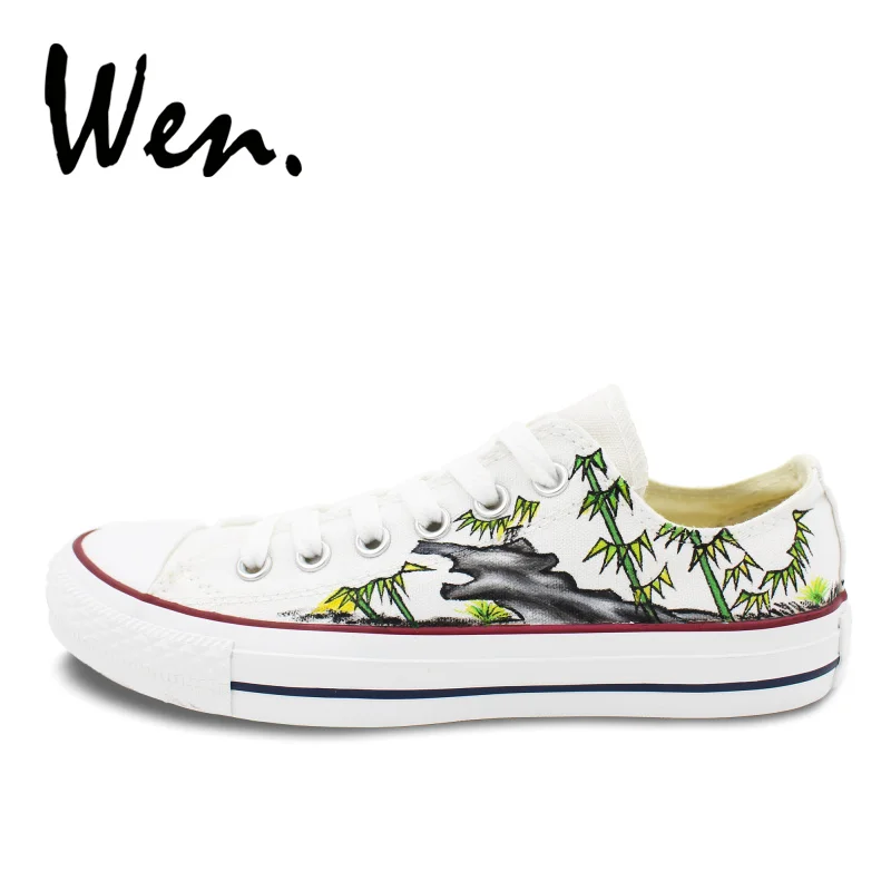 Casual D'anniversaire Conception Main Chaussures Unisexe Low Top Cadeaux Chinois Bambou Toile La Personnalisé À Wen Peint Blanc Original 80wOkXPn