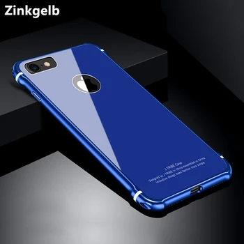 

For iPhone 8 Case Cover Luxury Shockproof Hard Metal Aluminum Glitter Tempered Glass Phone Case for iPhone 8 Back Cover Capa 4.7