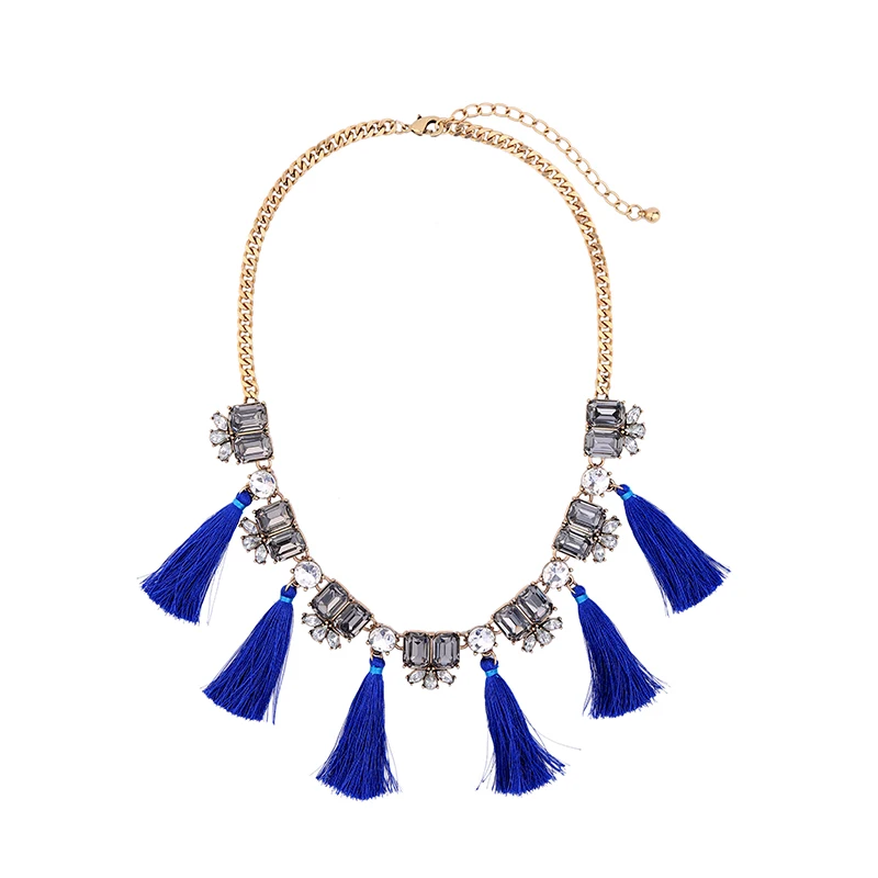 Синий и серый геометрический кисточкой Цепочки и ожерелья интернет-магазины Индии Best друг ручной Этническая Цепочки и ожерелья Для женщин