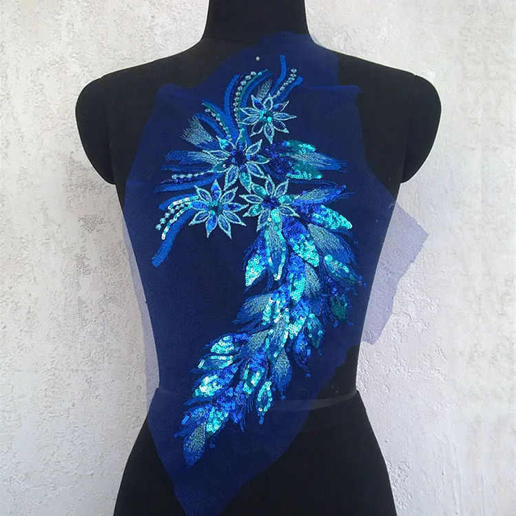 

1PCS Embroidered Gold Blue Red Sequins Rice Ears Flower Floral Leaves Patches Sew Appliques For Clothes Dress Decor DIY Material