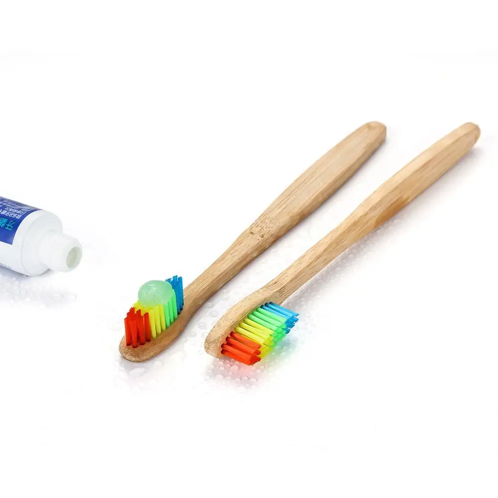 AMEIZII Colorful Natural Bamboo Handle Toothbrush Rainbow Teeth Whitening Personal Health Care Soft Eco-friendly Oral Hygiene