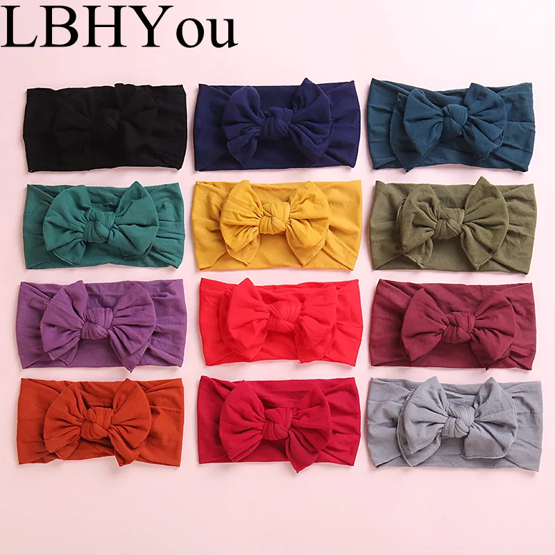 

12pcs/lot Big Bows Wide Nylon Hairbands,Newborn Baby Girls Soft Stretchy Double Bow Nylon Turban Headbands Girl's Head Wear