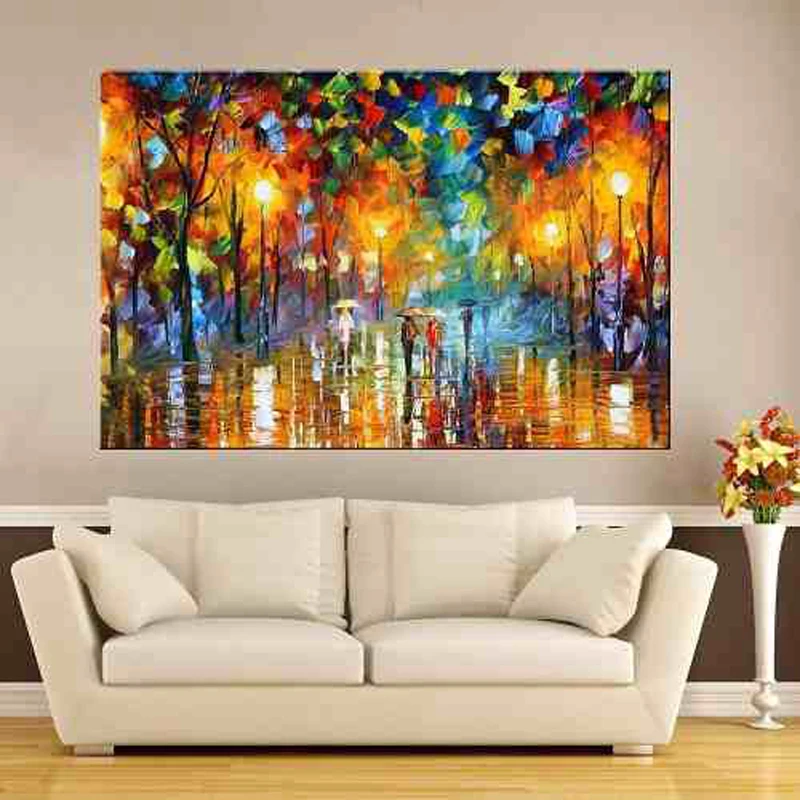 

Large Handpainted Lovers Rain Stree Tree Lamp Landscape Oil Painting On Canvas Wall Art Picture For Home Decoration Wall Decor