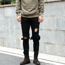 Новые модные уличные мужские джинсы с дырками повседневные брюки Тонкий Прохладный Колготки штаны для бега бодибилдинга одежда