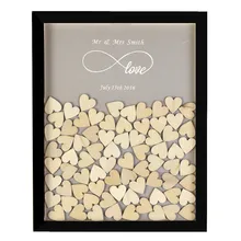 Personalised Engraved Black Wooden Drop Top Frame Wedding Guest Book Love Forever Rustic Alternative 60-130Pcs Hearts Decor