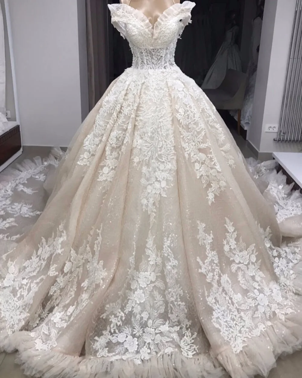 Robe De Mariage Милое Свадебное платье с оборками и вырезом элегантное праздничное платье с открытой спиной для свадьбы