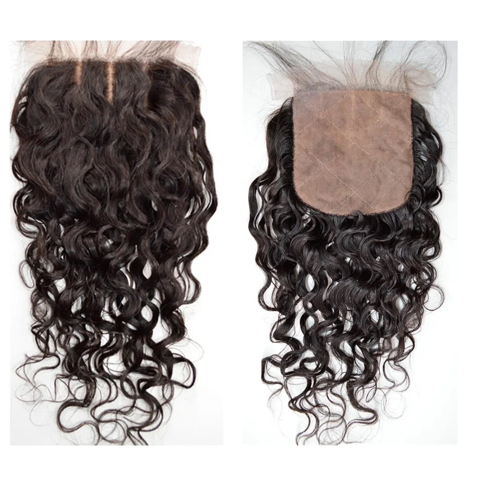 

8A Peruvian Virgin Silk Base Closure Side Middle 3 Part Hair Closure Natural Wave 4X4 Bleached Knots Top Closure