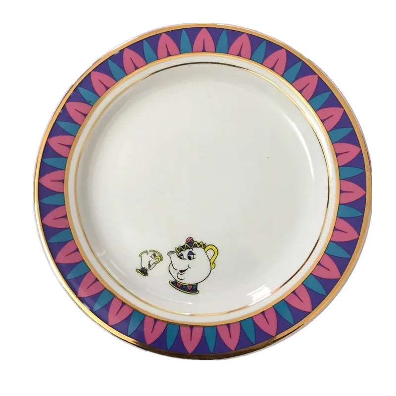 20CM-beauty-and-the-beast-ceramic-plate-creative-tableware-coffee-pot-cup-pad_