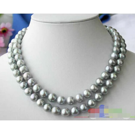 

2row 11mm GRAY ROUND FRESHWATER CULTURED PEARL NECKLACE 925siver p1533^^^@^Noble style Natural Fine jewe FREE SHIPPING