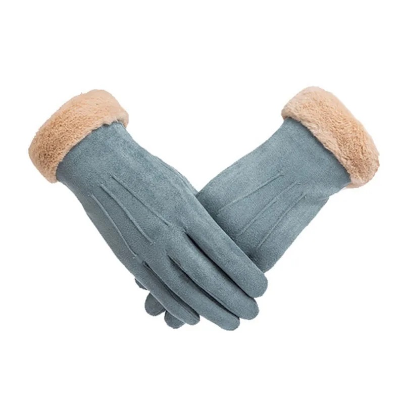 Fashion Women Winter Suede Gloves Thicken Warm Outdoor Casual Mittens Soft Ladies Full Finger Touch Screen Sensory Gloves