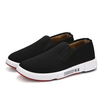 

Canvas Shoes Men Snow Boots Winter Flats Black Slip on Keep Warm 2019 with Fur Plush Shoes Casual Snowboots Short Lazy Hot Sale
