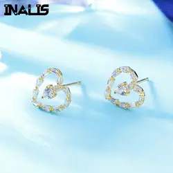 INALIS новый милый Fine Jewelry S925 стерлингового серебра декор сердце Трапеция Ясно AAA CZ камень серьги позолоченные Brincos