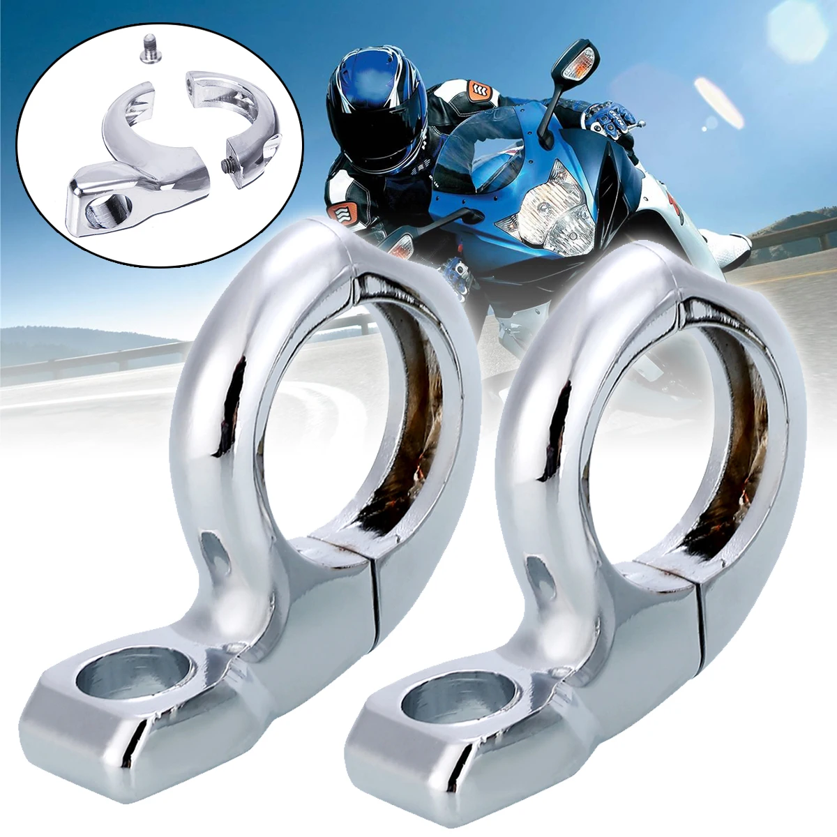 For ATV Motorcycles Scooters 2pcs Motorcycle Turn Signal Light Mirror Adapter Clamps  1" Handlebar Silver Metal Mount Mayitr