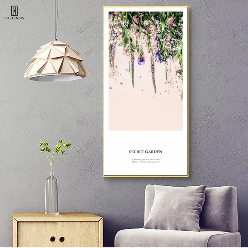 Anne' s Secret Garden Of Pink Girl Heart Some Purple Flowers Green Leaves Decorative Canvas Posters Paintings For Hallway Decor