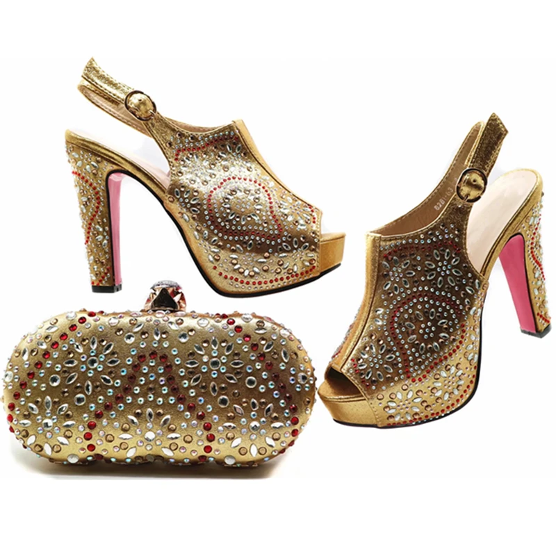 

Latest African Shoe and Bag Set Decorated with Rhinestone Sales In Women Matching Shoes and Bag Set Wedding Shoes Bride Cristal