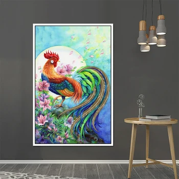 

DIY Diamond Painting Colorful Cock 5D Round Diamond Embroidery Animal Flower Full Needlework Home Living Room Bedroom Decor Gift