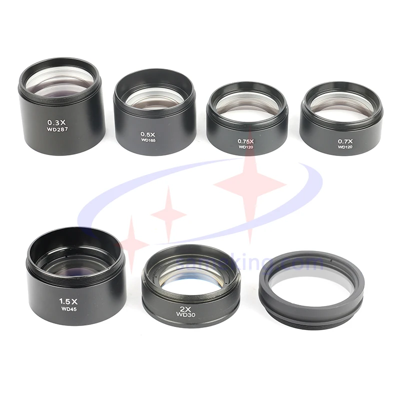 

WD120 WD160 WD30 0.3X 0.5X 0.7X 0.75X 1X 1.5X 2X Trinocular Stereo Microscope Auxiliary Objective Lens Barlow Lens