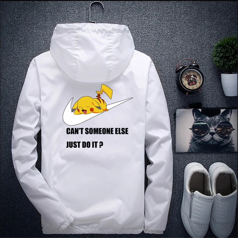 2019 كبير حجم 7XL فقط بيكاتشو تفعل ذلك سترة عارضة الصلبة واقية سستة رقيقة معطف مقنع أبلى يندبروف سترة مضادة للماء