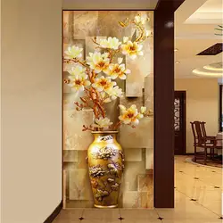 Фото обои качество покраски стен вход стереоскопического элегантный Магнолия ваза большой Настенные обои для гостиной современный