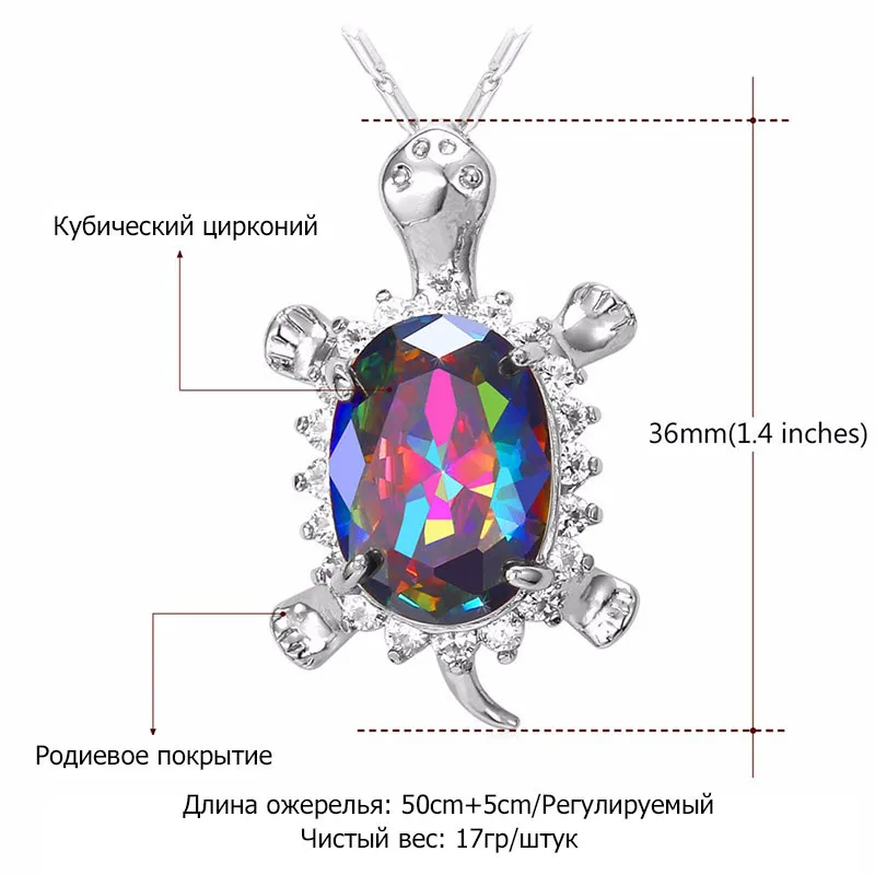 U7 Милый Черепаха Подвеска& Цепочки Циркон Ожерелье Женский Ювелирные Изделия Животное Кулон С Большом Камнем P792