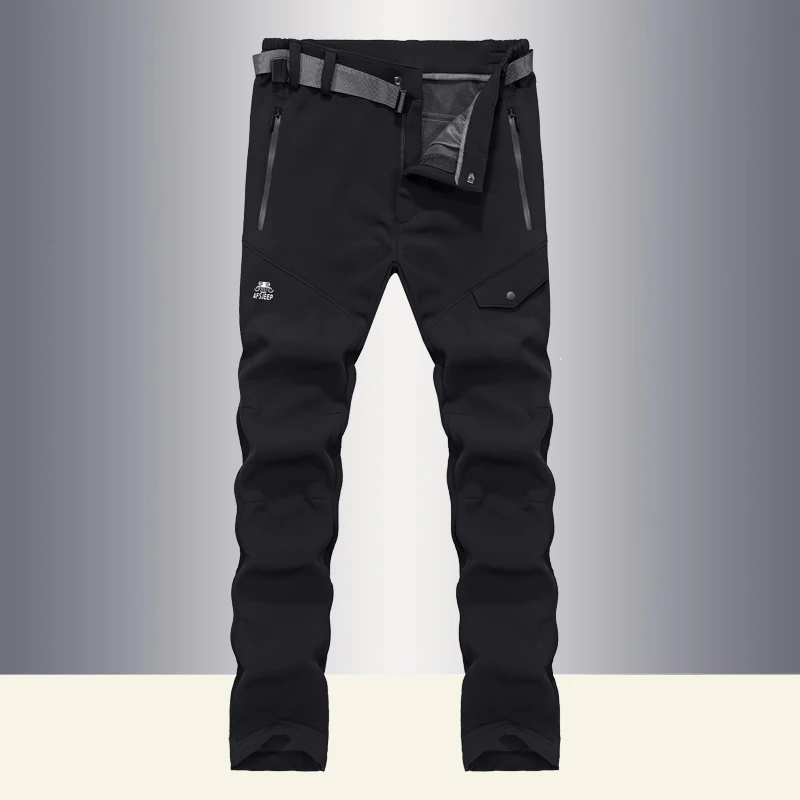 

AFS JEEP Winter Hiking Pants Men Thermal Fleece Softshell Outdoor Sports Waterproof Windstopper Ski Hunting Camping Trousers Men
