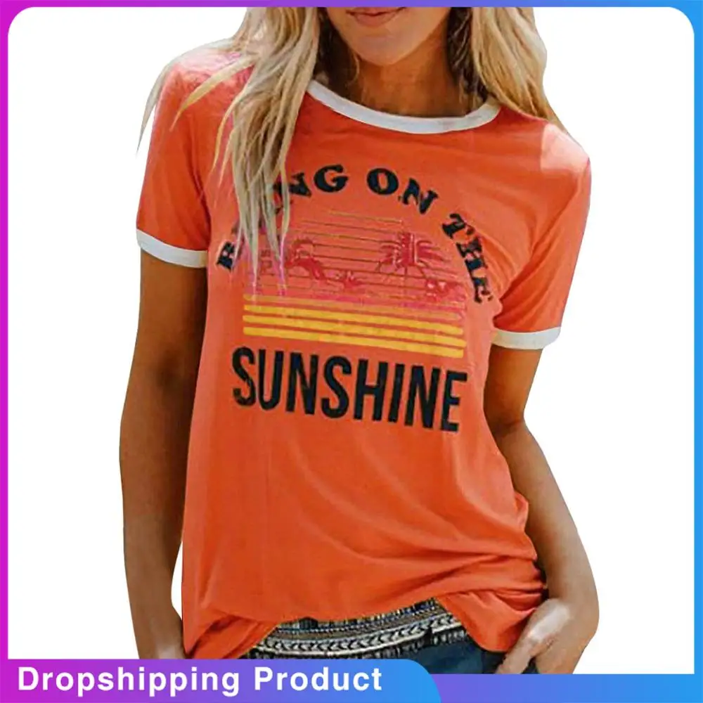 Женская футболка с коротким рукавом оранжевая надписью Bring On The Sunshine лето