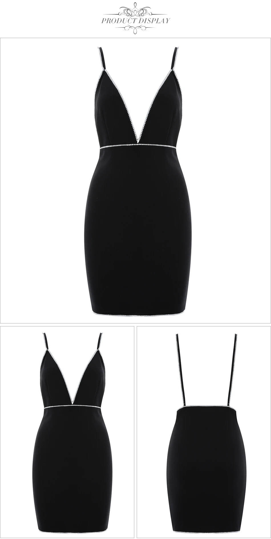 New Celebrity Party Bodycon Bandage Dress Women Spaghetti Strap V-Neck Diamonds Sexy NightClub Backless Dress Women Vestidos