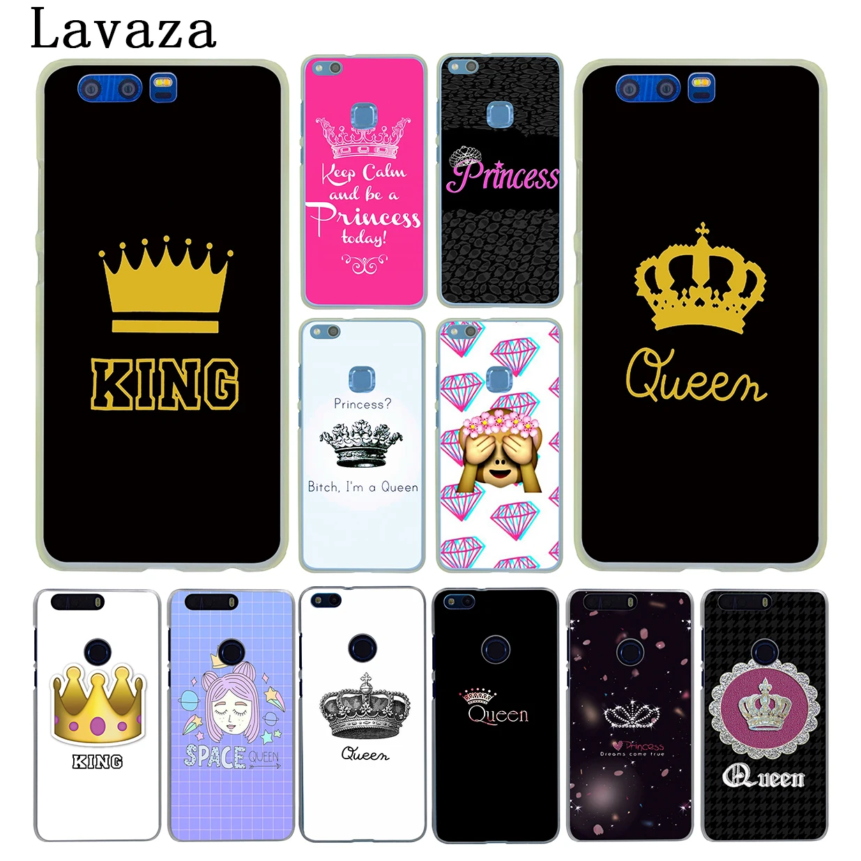 Best Lavaza Queen crown king PRINCESS pink Hard Case for Huawei Y9 Y7 Y6 Prime 2018 2019 Honor 20 10 8 8C 8X 9X 9 Lite 7C 7X 7A Pro
