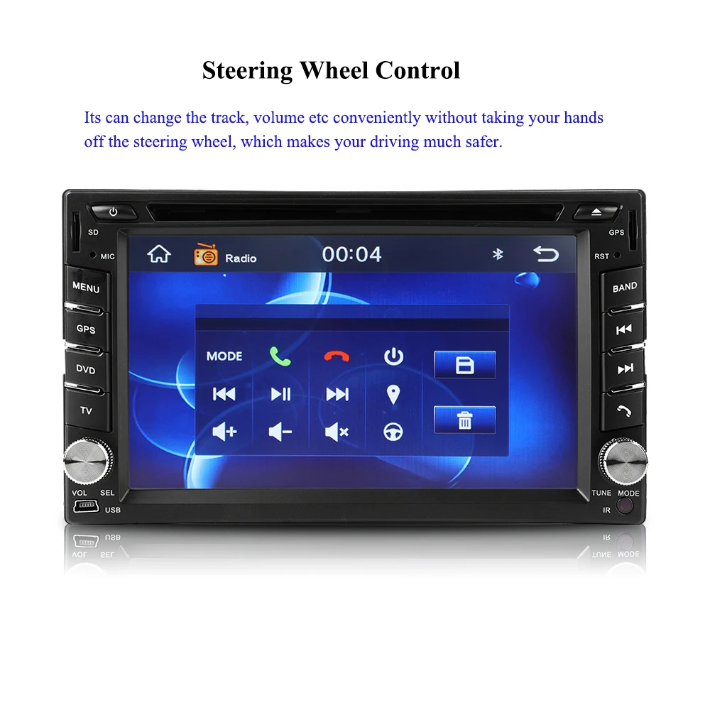 Excellent 2 Din Car dvd gps player HD Support reversing rear view Bluetooth USB SD CD TV 2 DIN Car Radio FREE MAP CARD+Frame metal fastene 5