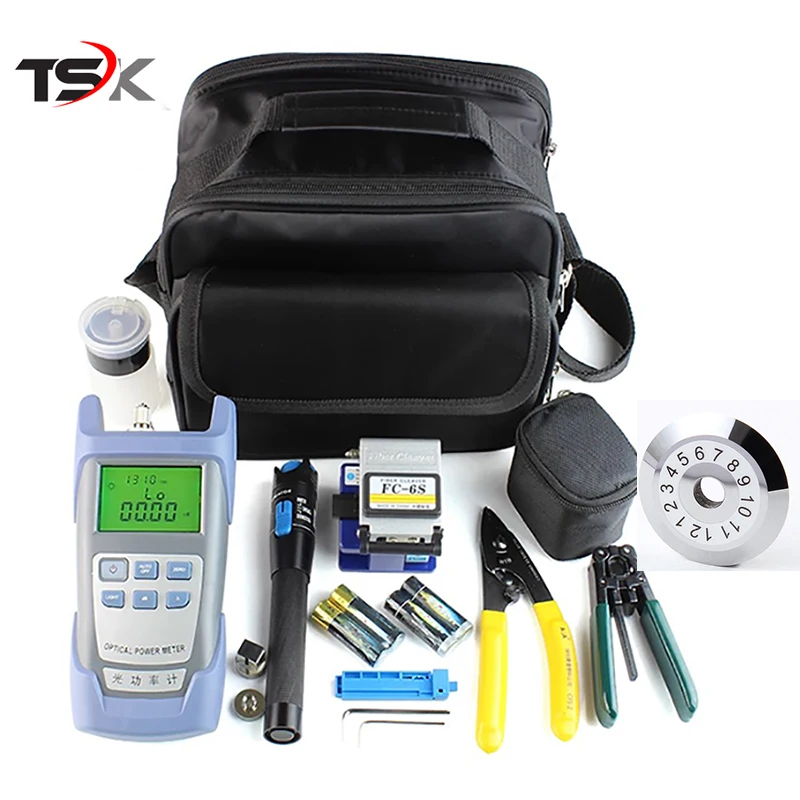 

Fiber Optic FTTH set of tools with FC-6S Fiber Cleaver Optical Power Meter 10Mw Visual Fault Locator fiber cutting blades 12