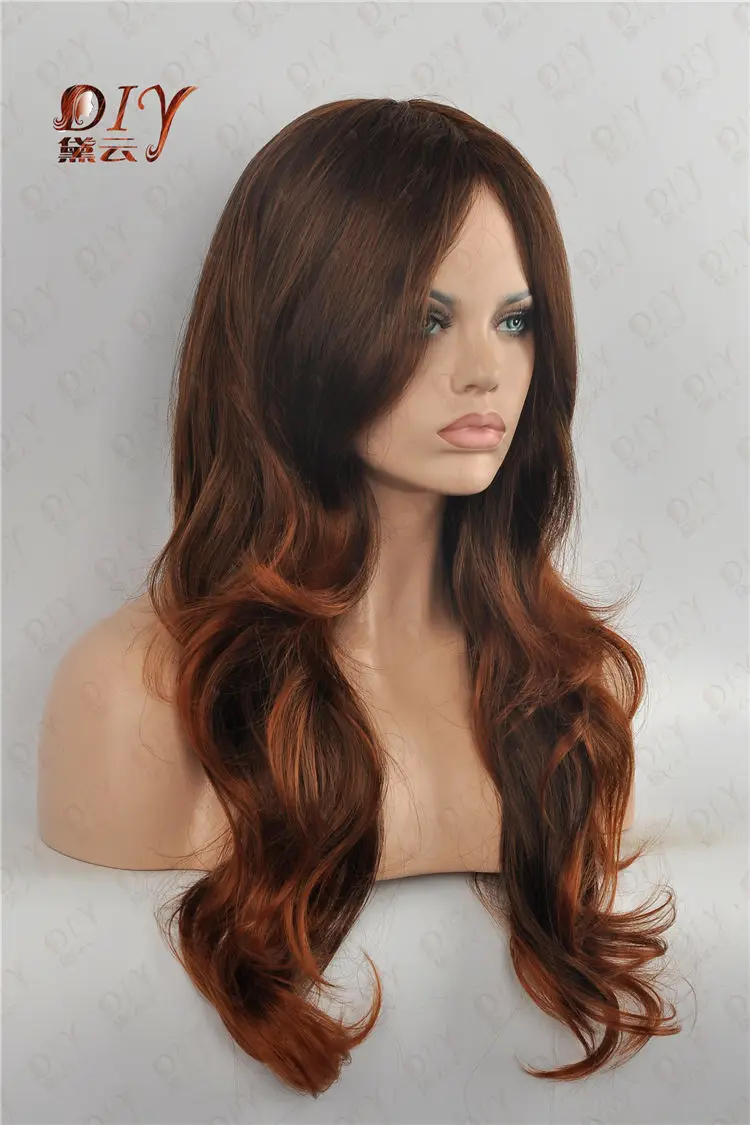 SERENEWIG Parrucca Frontale In Pizzo Sintetico Color Rosso Bordeaux Con M Ches Bionde Capelli Lunghi E Ondulati Per Donne Cosplay Drag Queen~p123213475 - Foto 7