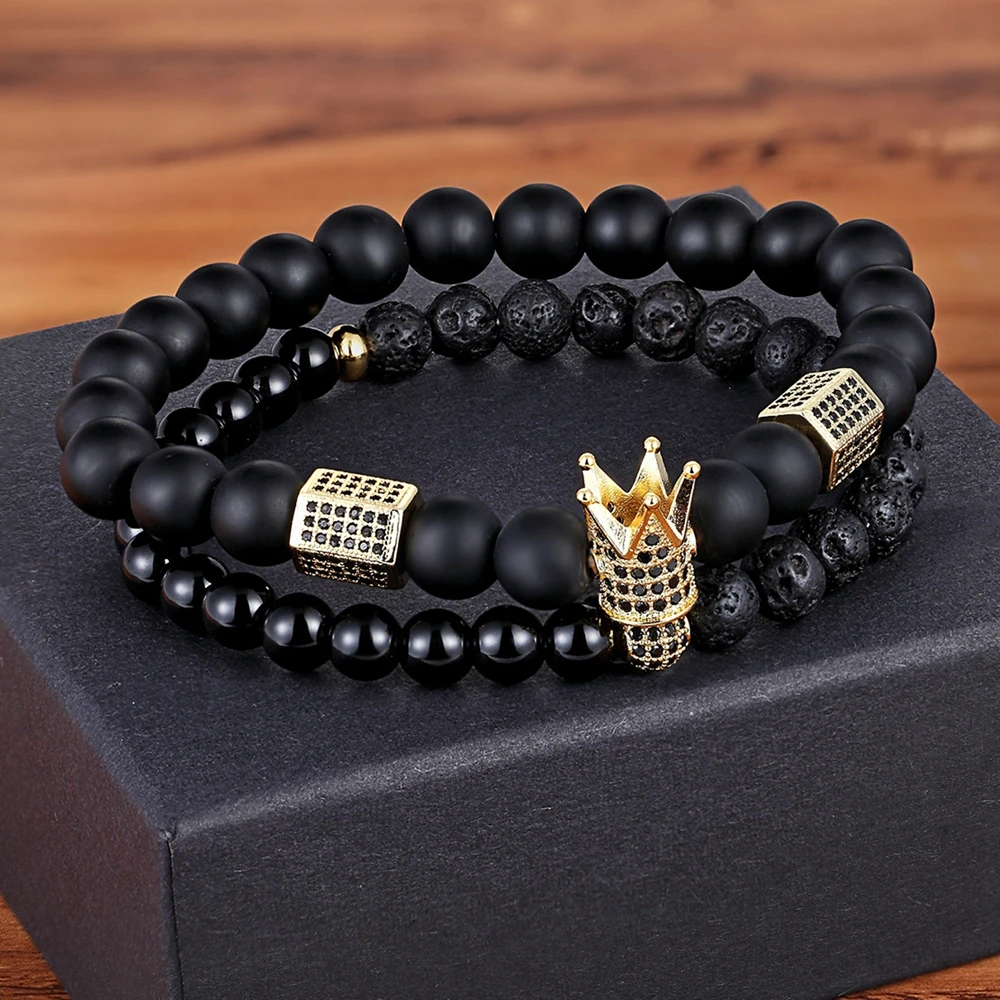 Xqni Box With Jewelry Nice Packaging Matte Onyx Stone Lava Stone Combination Cubic Zircon Accessories Beads Bracelet For Men Charm Bracelets Aliexpress