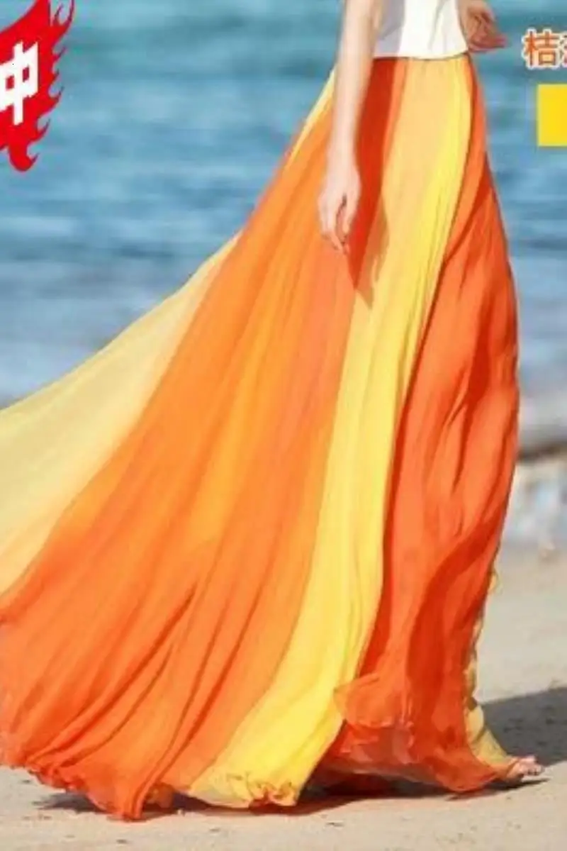 

Women's Elegant High Waist Linen Maxi Skirt 2019 Summer Ladies Casual Elastic Waist 2 Layers Skirts saia feminina 5 Colors