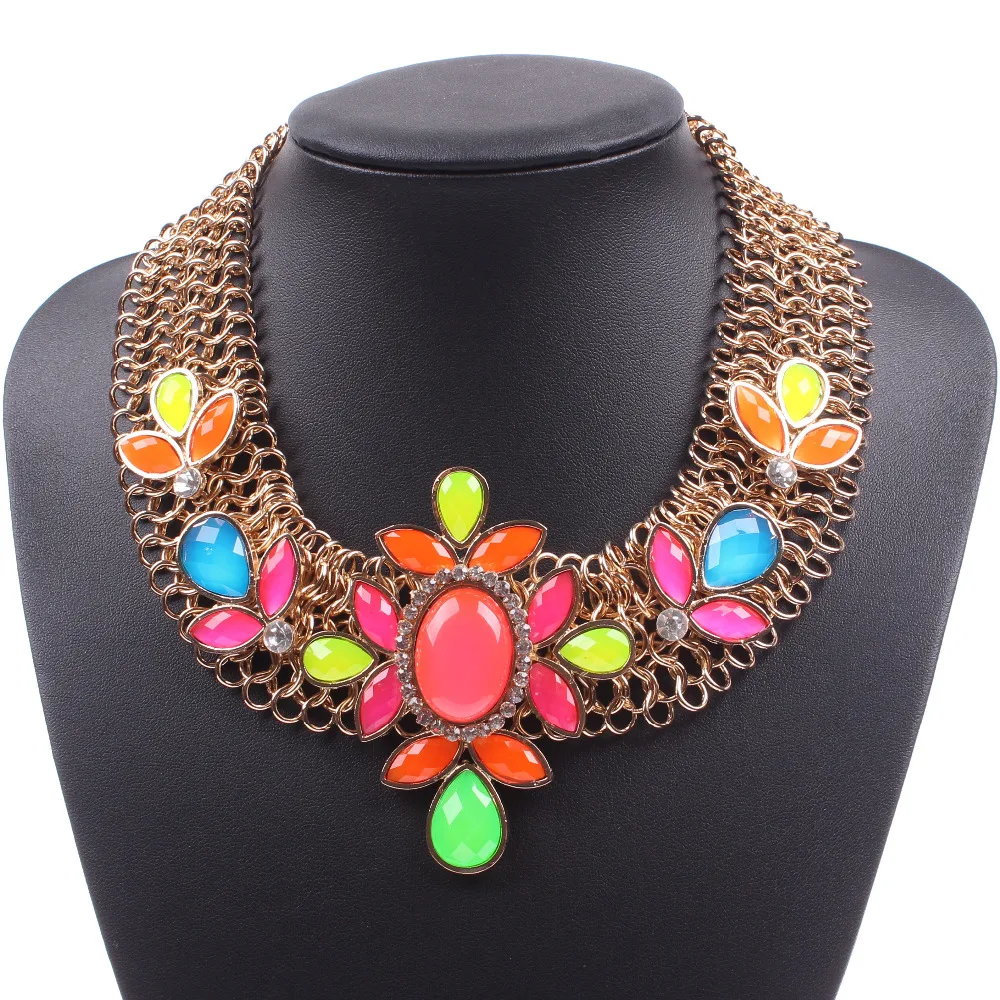 New Fashion Colorful Neon Flower Pendant Necklace Chunky Statement