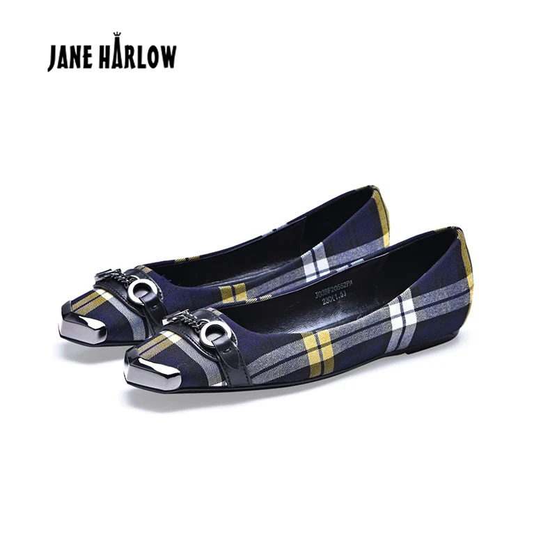 

2019 Spring Autumn New Casual Simple Women Shoes Shallow Pointed Toe Fashion European American Style Plaid Ornament Woman Shoe