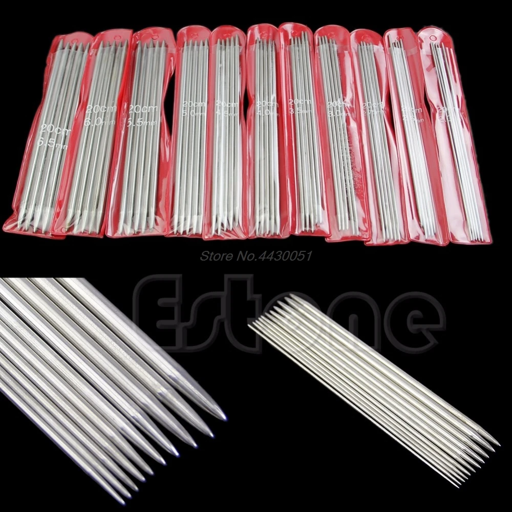 

55Pcs Simple 11sizes 7.9" 20cm Double Pointed Stainless Steel Knitting Needles