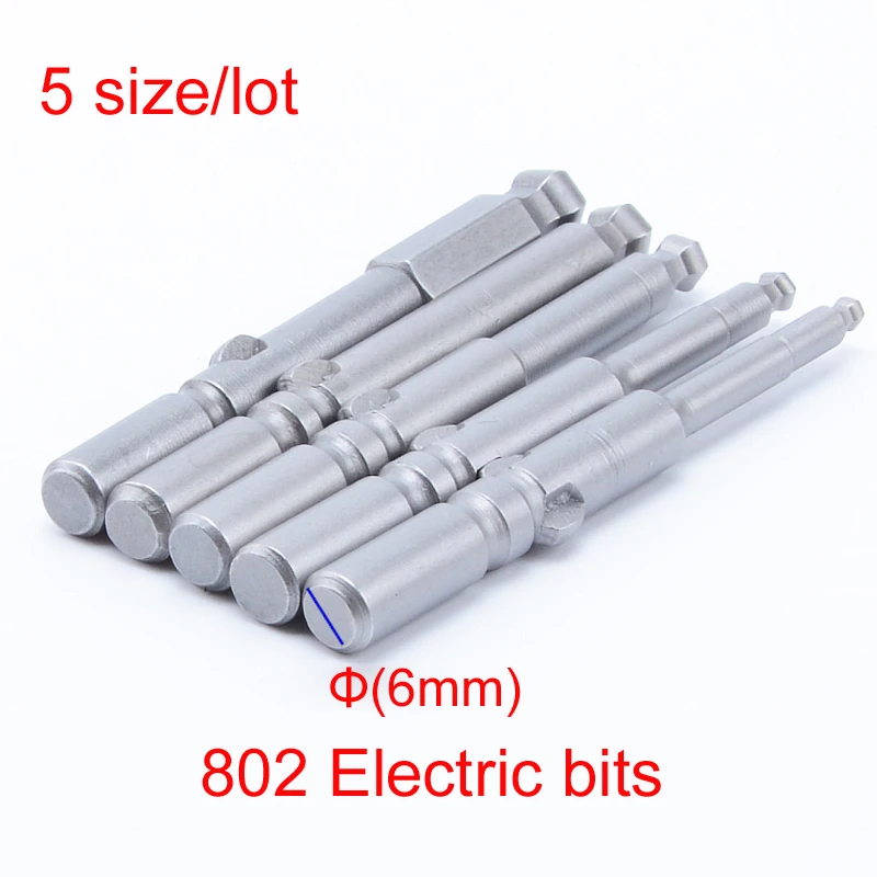 5pcs/lot 60mm length 6mm Round shank Hardened Magnetic 802 Electric Ball End Hexagon Head Screwdriver bits | Инструменты